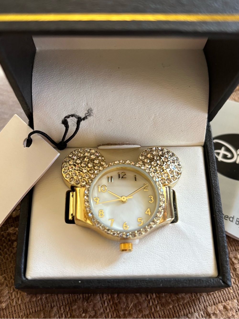 Brand New!Disney Goldtone with  Crystal accents Mickey Mouse Ring Watch